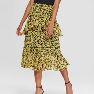 Who What Wear Floral Tiered Midi Skirt